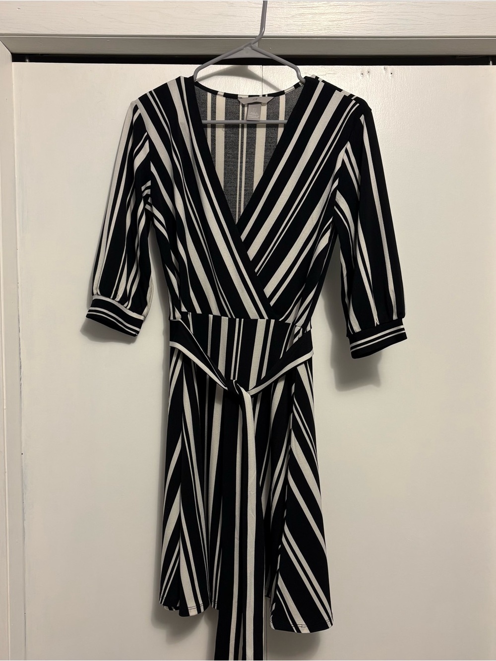 H&M Black and White Striped Wrap Dress